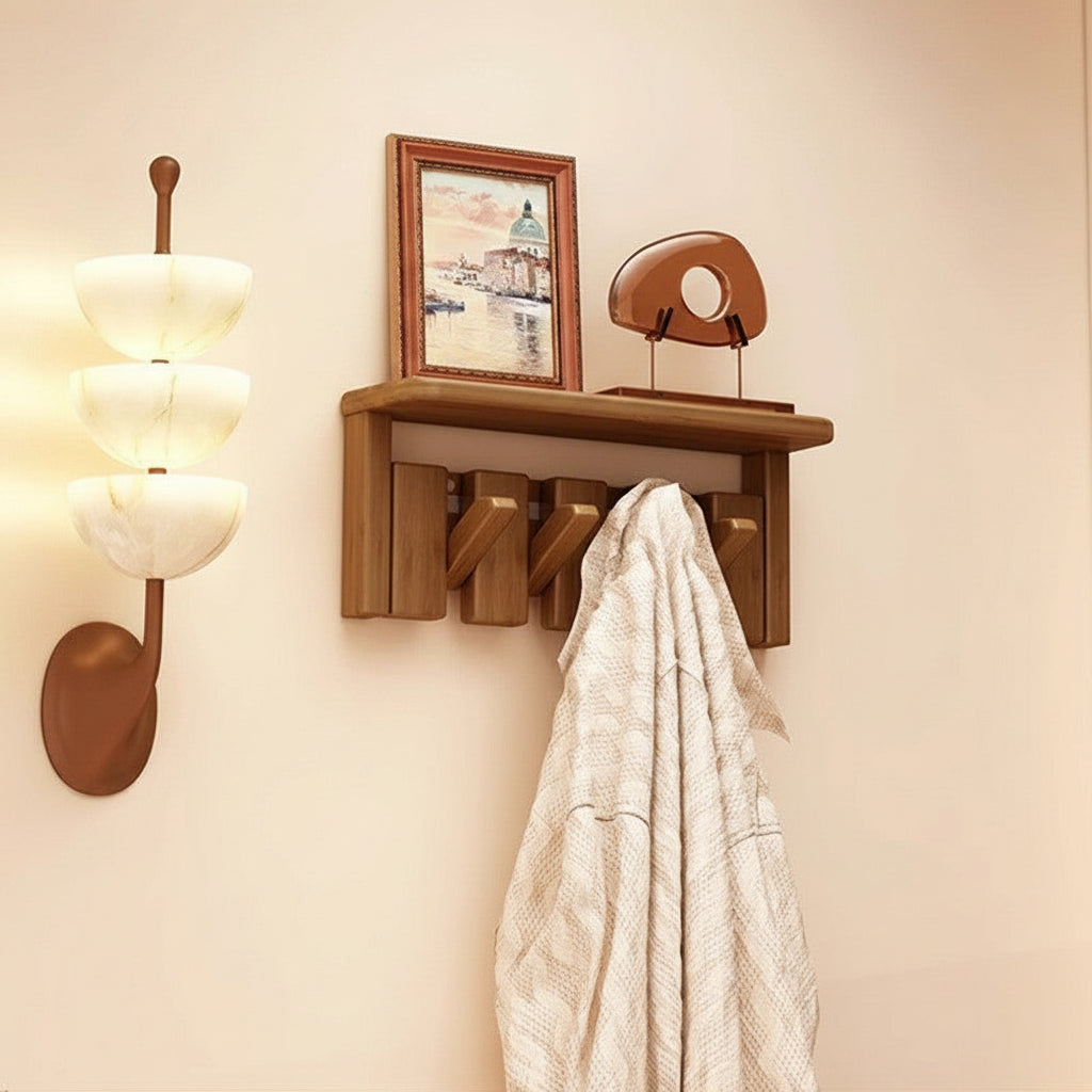 Piano Key Walnut Wall Hanger — Entryway Hook Shelf