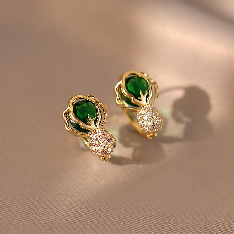 Cabbage Design Gold Plated Ear Studs with Zircon