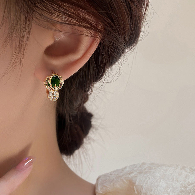 Cabbage Design Gold Plated Ear Studs with Zircon