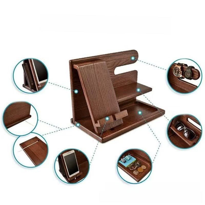 Walnut Desk Organizer — Phone Stand & Storage Tray