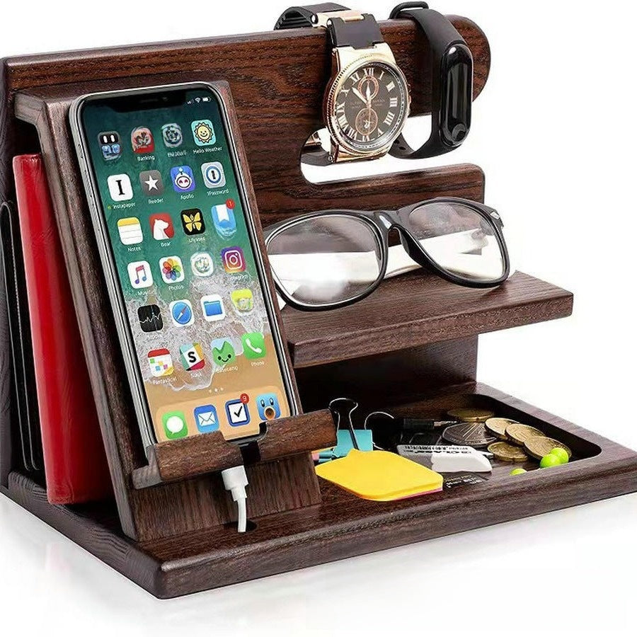 Walnut Desk Organizer — Phone Stand & Storage Tray