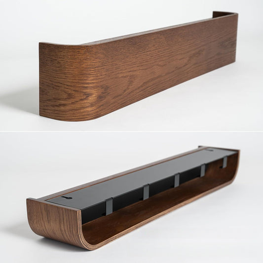 Walnut Curved Wall Shelf with Hooks — Entryway & Bedroom Organizer