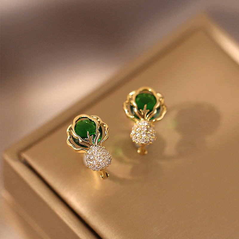 Cabbage Design Gold Plated Ear Studs with Zircon