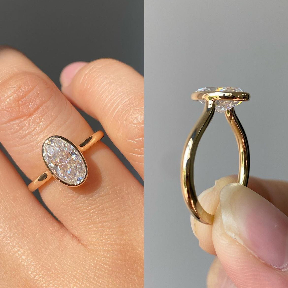 Geometric Inlaid Oval Zircon Ring